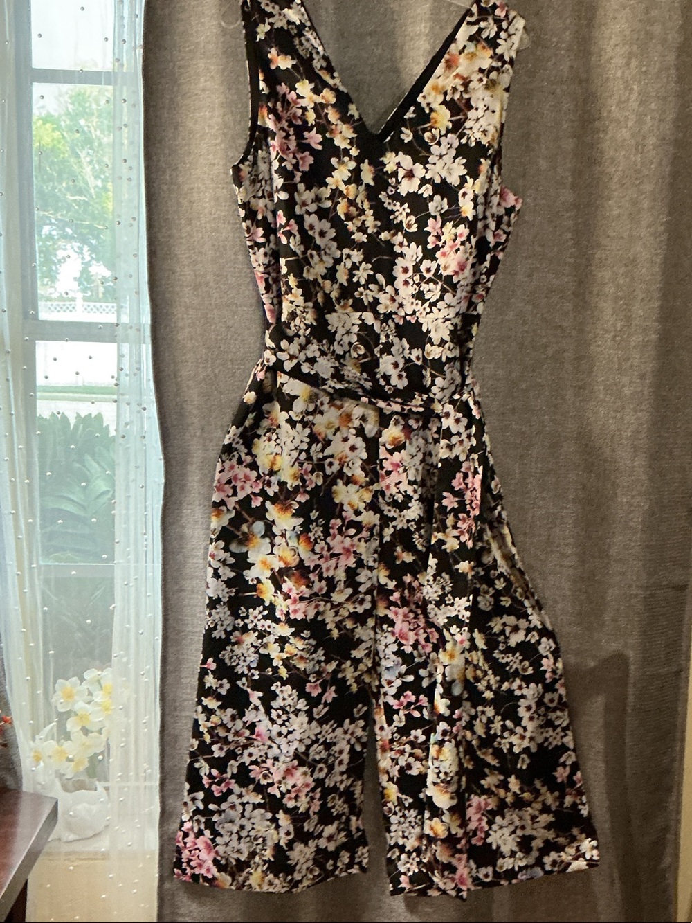 Ted Baker Black Floral Midi Dress with Pink, White & Yellow Blooms